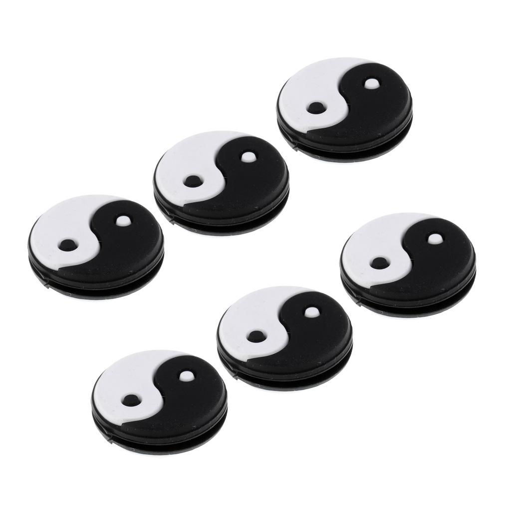 6 Pieces Yin Yang Tennis Racquet Vibration Dampener Shock Absorbers Set Tennis Accessories Rubber Reduce Shocking